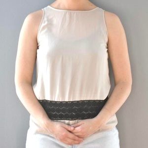 Francesca’s Collection Beige & Black Lace Sleeveless Sheer Summer Blouse